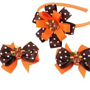 Thanksgiving Turkey Headband and Hair Clips NEW